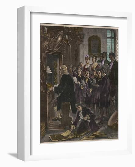 Johann Sebastian Bach Playing the Organ at the St. Thomas School-Stefano Bianchetti-Framed Premium Giclee Print