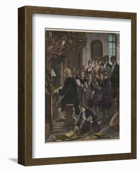 Johann Sebastian Bach Playing the Organ at the St. Thomas School-Stefano Bianchetti-Framed Giclee Print