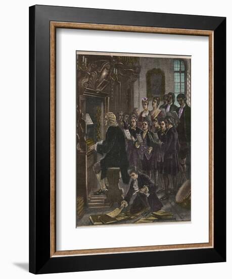 Johann Sebastian Bach Playing the Organ at the St. Thomas School-Stefano Bianchetti-Framed Giclee Print