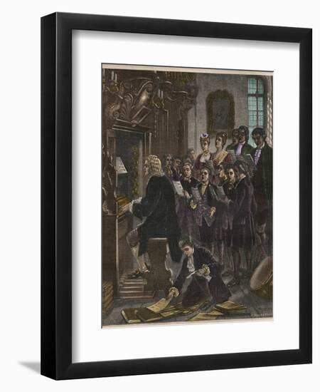 Johann Sebastian Bach Playing the Organ at the St. Thomas School-Stefano Bianchetti-Framed Giclee Print