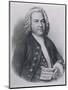 Johann Sebastian Bach with Manuscript of Three-Part Cannon-null-Mounted Photographic Print