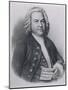 Johann Sebastian Bach with Manuscript of Three-Part Cannon-null-Mounted Photographic Print