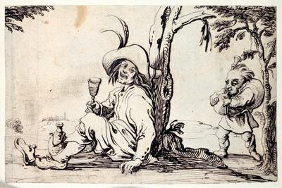 Countryman Seated Refreshing Himself and a Dwarf with Bagpipes