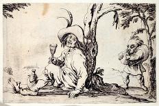Countryman Seated Refreshing Himself and a Dwarf with Bagpipes-Johann Wilhelm Baur-Giclee Print