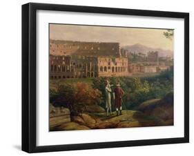 Johann Wolfgang Von Goethe (1749-1832) Visiting the Colosseum in Rome, circa 1790-Jacob-Philippe Hackert-Framed Giclee Print