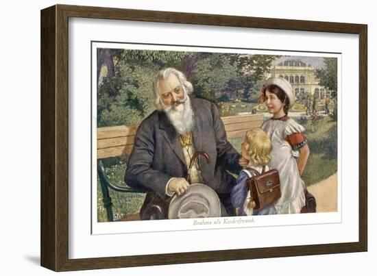 Johannes Brahms German Musician with Child Friends-H. Schubert-Framed Art Print