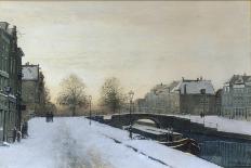 Along the Canal in Winter-Johannes Karel Christian Klinkenberg-Framed Stretched Canvas