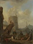 Italian Harbor with Fortress Tower on the Mediterranean-Johannes Lingelbach-Art Print