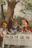 Poster Depicting the Mad Hatter's Tea Party from Alice in Wonderland (Colour Litho)-John (after) Tenniel-Stretched Canvas