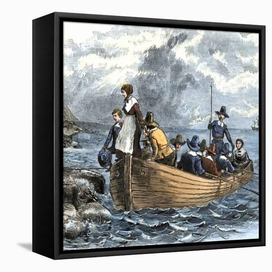 John Alden and Mary Chilton Landing at Plymouth from the Mayflower, December 1620-null-Framed Stretched Canvas