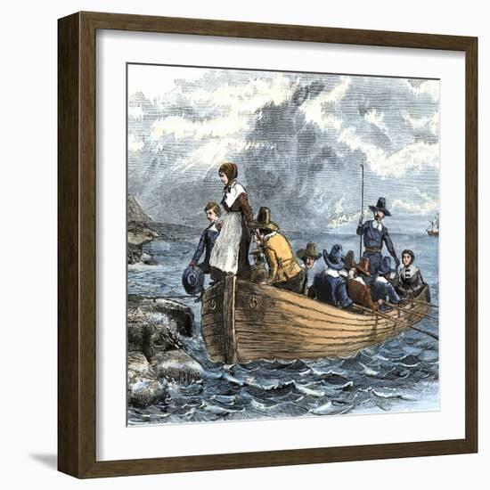 John Alden and Mary Chilton Landing at Plymouth from the Mayflower, December 1620-null-Framed Giclee Print