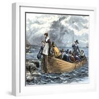 John Alden and Mary Chilton Landing at Plymouth from the Mayflower, December 1620-null-Framed Giclee Print