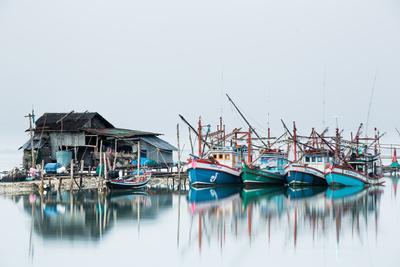 Shrimp fishing boats and house, Koh Phangan, Thailand, Southeast Asia
