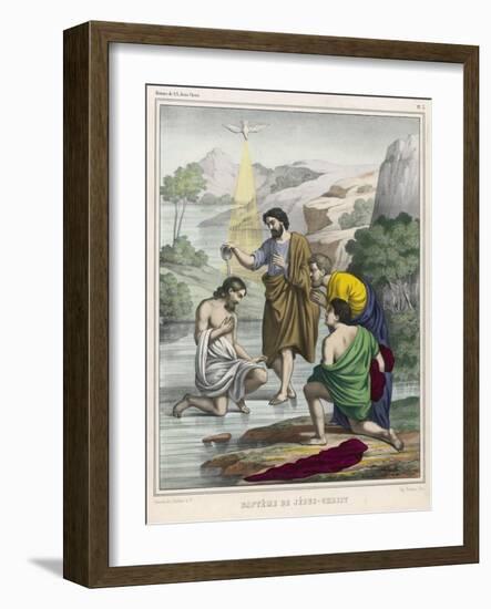 John Baptises Jesus While the Holy Dove Hovers Overhead-null-Framed Art Print