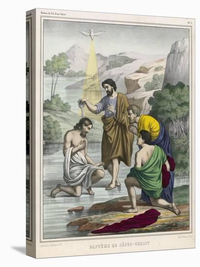 John Baptises Jesus While the Holy Dove Hovers Overhead-null-Stretched Canvas