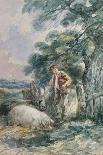 Landscape Sketch, with a Boy and Two Pigs-John Barker-Giclee Print