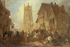 Cirencester Market Place, Abbey and King's Head Hotel in 1642-First Bloodshed of the Civil War-John Beecham-Framed Stretched Canvas