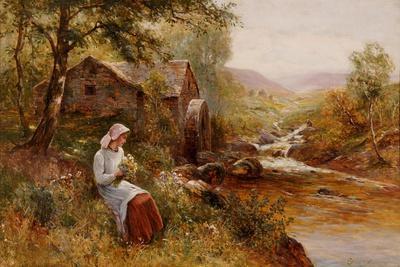 A Young Girl Picking Spring Flowers