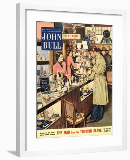 John Bull, Shopping Cosmetic Counter Make-Up Makeup Womens Magazine, UK, 1953-null-Framed Giclee Print