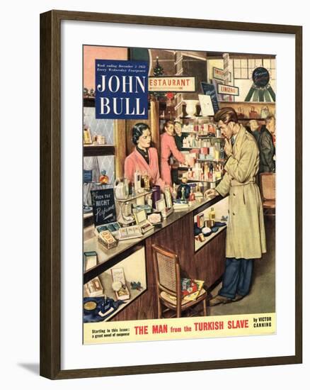 John Bull, Shopping Cosmetic Counter Make-Up Makeup Womens Magazine, UK, 1953-null-Framed Giclee Print