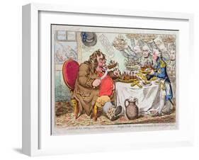 John Bull Taking a Luncheon, or British Cooks, Cramming Old Grumble-Gizzard with Bonne-Chere,…-James Gillray-Framed Giclee Print