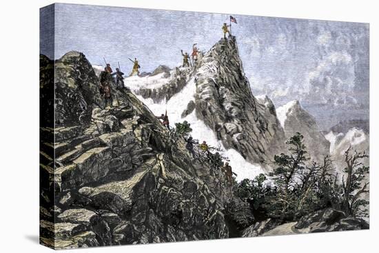 John C. Freemont Planting the U.S. Flag on the Colorado Rockies, c.1842-null-Stretched Canvas