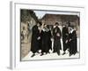 John Calvin and the Four Syndics Founding the Seminary Which Became the College of Geneva, 1559-null-Framed Giclee Print