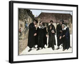 John Calvin and the Four Syndics Founding the Seminary Which Became the College of Geneva, 1559-null-Framed Giclee Print