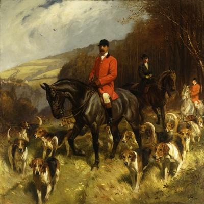 Mr and Mrs Lewis Priestman on Hunters with the Braes of Derwent Hunt in a Landscape