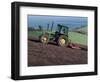 John Deere Tractor with a Rotivator on a Sloping Field in Spring, at Holcombe, Devon, England, UK-Ian Griffiths-Framed Photographic Print