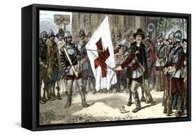 John Endicott Cutting the Cross Out of the King's Banner in Massachusetts Bay Colony, 1600s-null-Framed Stretched Canvas