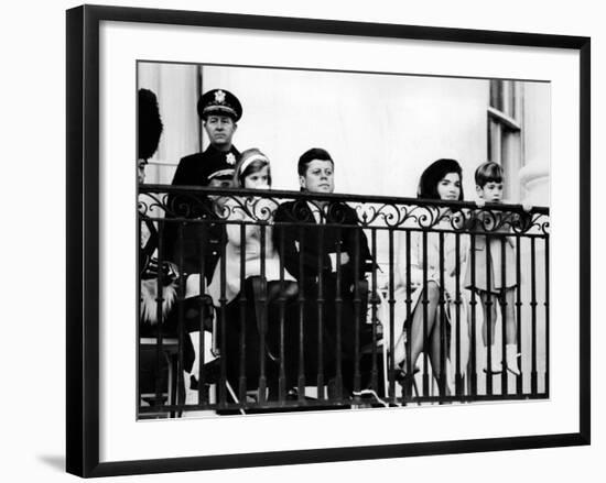 John F Kennedy Jr Gets Look at Famed Black Watch (Royal Highland Regiment) Pipe and Drum Corps-null-Framed Photo