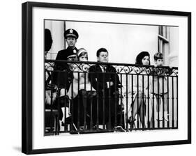 John F Kennedy Jr Gets Look at Famed Black Watch (Royal Highland Regiment) Pipe and Drum Corps-null-Framed Photo