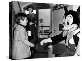 John F Kennedy Jr Shake Hands with Mickey Mouse During Visit to New York World's Fair, Apr 24, 1965-null-Stretched Canvas