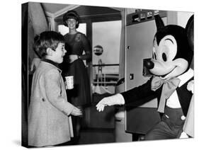 John F Kennedy Jr Shake Hands with Mickey Mouse During Visit to New York World's Fair, Apr 24, 1965-null-Stretched Canvas