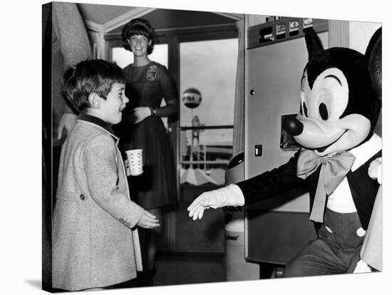 John F Kennedy Jr Shake Hands with Mickey Mouse During Visit to New York World's Fair, Apr 24, 1965-null-Stretched Canvas