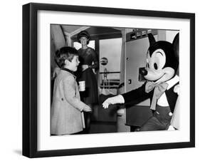 John F Kennedy Jr Shake Hands with Mickey Mouse During Visit to New York World's Fair, Apr 24, 1965-null-Framed Photo