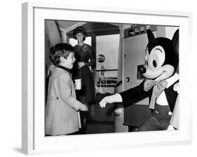 John F Kennedy Jr Shake Hands with Mickey Mouse During Visit to New York World's Fair, Apr 24, 1965-null-Framed Photo