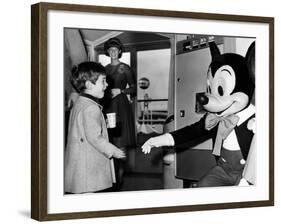 John F Kennedy Jr Shake Hands with Mickey Mouse During Visit to New York World's Fair, Apr 24, 1965-null-Framed Photo