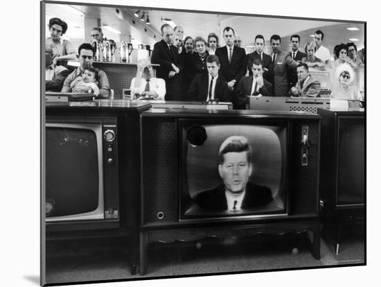 John F. Kennedy's TV Announcement of Cuban Blockade During the Missile Crisis in a Department Store-Ralph Crane-Mounted Photographic Print