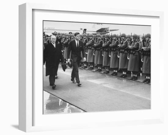 John F. Kennedy Upon Arrival for Talks with Ussr Khrushchev-null-Framed Photographic Print