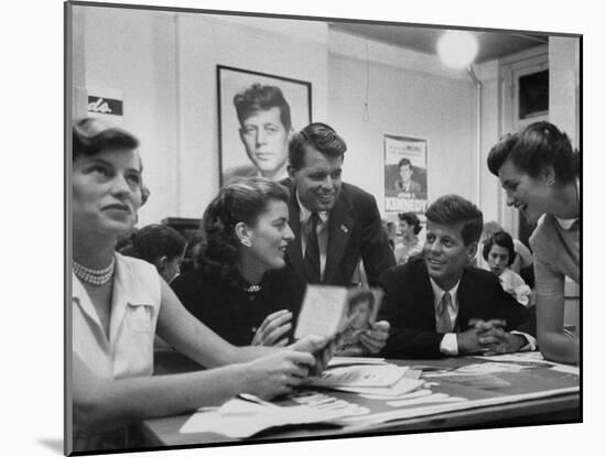 John F. Kennedy with Brother and Sisters Working on His Senate Campaign-Yale Joel-Mounted Photographic Print