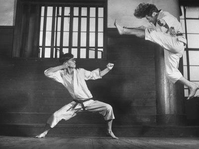 Japanese Karate Students Demonstrating Fighting