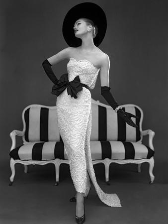 Model in John Cavanagh's Strapless Evening Gown, Spring 1957