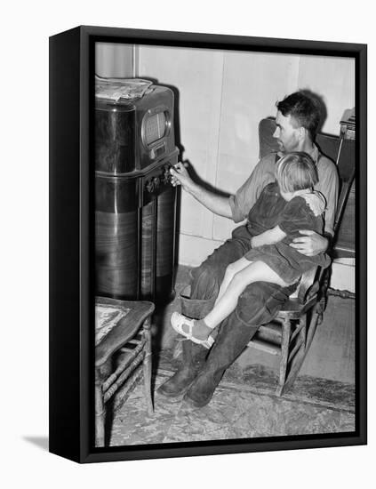 John Frost and Daughter Listening to their Radio, in 1940-null-Framed Stretched Canvas