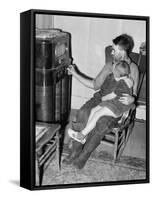 John Frost and Daughter Listening to their Radio, in 1940-null-Framed Stretched Canvas