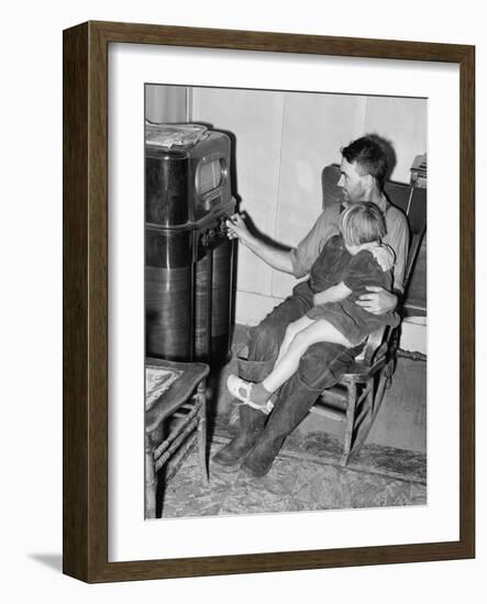 John Frost and Daughter Listening to their Radio, in 1940-null-Framed Photo