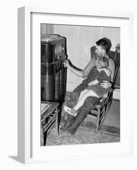 John Frost and Daughter Listening to their Radio, in 1940-null-Framed Photo