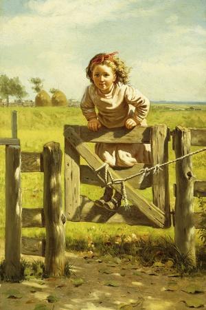 Young Girl Swinging on a Gate