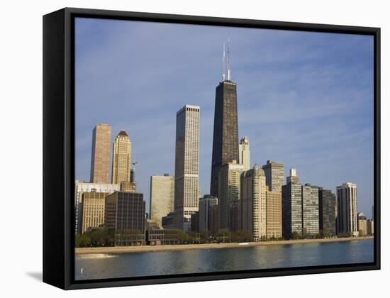 John Hancock Center and Near North Chicago Skyline from Lake Michigan, Chicago, Illinois, USA-Amanda Hall-Framed Stretched Canvas